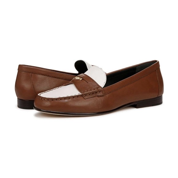 Veronica Beard Shoes - Veronica Beard Penny-2 leather loafers in a two-tone caramel and lily Size 8